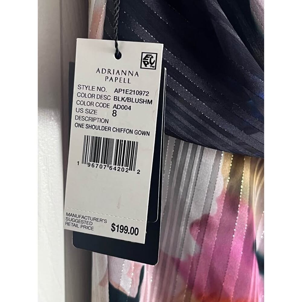 New One Shoulder Floral Chiffon Gown Size 8 - Picture 7 of 8